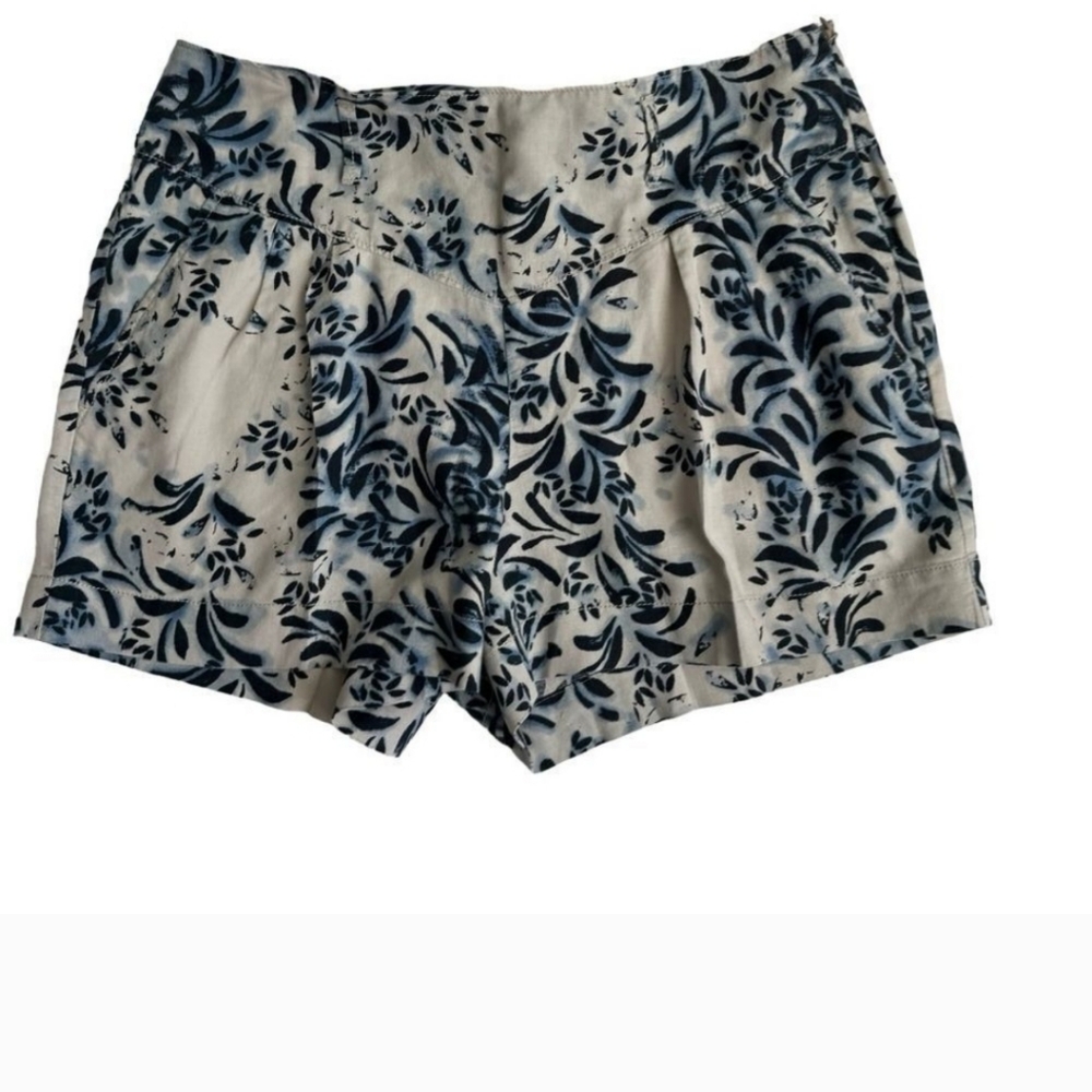 DKNY Jeans Boho Blue Cream Shorts Linen Cotton Size 10